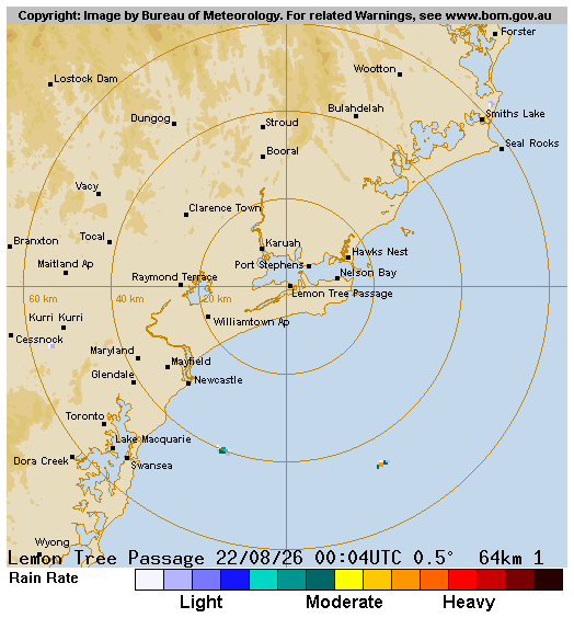 Bureau of Meteorology Newcastle 64 km rain radar