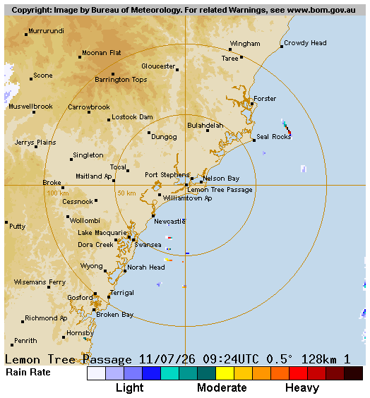 Bureau of Meteorology Newcastle 128 km rain radar