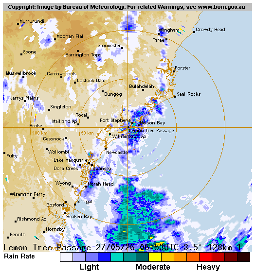 Bureau of Meteorology Newcastle 128 km rain radar